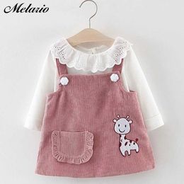 Girl's Dresses Melario Baby Girl Dress Spring Baby Girl Princess Clothes Cute Girls Long Sleeve T-shirt Tops Cartoon Giraffe Dress 2pcs Suit P230327