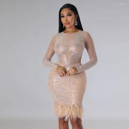 Casual Dresses Y2k Clothes Women Birthday Dress For Luxury 2023 Sexy See-through Drill Long-sleeved Fashion Party Evening