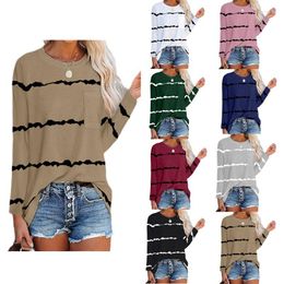 Women's T Shirts Loose T-shirts Women Jumpers Long Sleeve O-neck Tops Woman Pullover Female Summer Fashion Cotton Stripe Cloth Undershit
