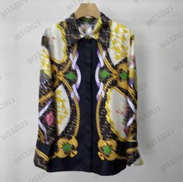 Designer Blouses Gold Chain Figure Print Lapel Long Sleeves Shirts Heavy Weight Twill Silk Fabric Lightweight Breathable Joker Blouses Women Shirt Fashion 1970