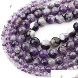 Stone 8Mm Natural Purple Amethysts Crystals Round Loose Beads 4 6 8 10 12Mm Fit Diy Bracelet For Jewellery Making Drop Deli Ic