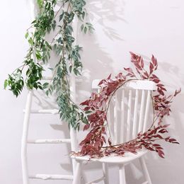 Decorative Flowers 170cm Artificial Silk Willow Leaves Rattan Fake Green Plant Lvy Leaf Vine Wedding Arch Garland Decoration Party Home Wall
