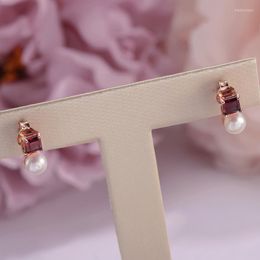 Stud Earrings Fine Jewellery 925 Silver For Women Garnet Natural Round Red Gemstone Freshwater Pearls Bridal Bijoux RCCEI038