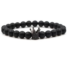 Beaded Men Woman Bead Bracelet Crown Charm Bangle Natural Beads Buddha For Women And Mens Black Stone Bracelets Drop Deliver Dhelg