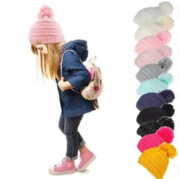 Kids Knitted Hats Chunky Skull Cap Winter Cable Knit Slouchy Crochet Outdoor Warm Cap 11 Colors 2023