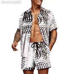 Men's Tracksuits 2023 Summer Hawaii Print Sets Men Hawaii Short Sleeve Shirt Shorts Two Piece Clothing Set Casual Palm Tree Floral Beach Suit W0329