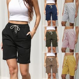 Women's Shorts Summer Women Drawstring Pocket High Waist Plain Colour Sweat Short Pants Casual Loose Streetwear Straight Jogging