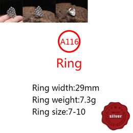A116 S925 Sterling Silver Ring Personalized Fashion Punk Hip Hop Style Cross Flower Open Letter Shaped Jewelry Lover Gift