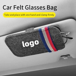 Sunglasses Cases Bags Universal Car Sunglasses Organiser Bag Felt Eyeglasses Holder Glasses Storage Clip Auto Interior Accessories Custom J230328