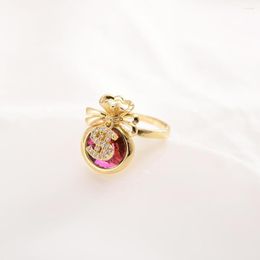Cluster Rings Adjustable Big Red Diamond For Women Metal Crystal Rhinestone Gold Ring Wedding Engagement Gift