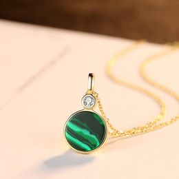 Brand Design Round Green Malachite s925 Silver Pendant Necklace Luxurious 18k Gold Plated Necklace Fashion Women's Collar Chain Premium Jewelry