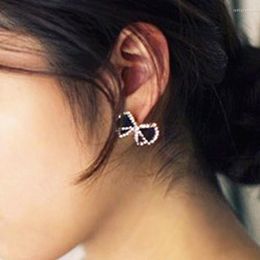 Stud Earrings Fashion Style Korea Imported Black White Bow Crystal