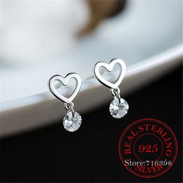 Charm 925 Sterling Silver Crystal Heart Stud Earrings Fashion Jewelry For Women Christmas Gift pendientes aretes de mujer AA230327