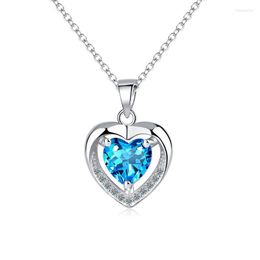 Chains Light Luxury 925 Sterling Silver Necklace Heart Love Blue Zircon Ladies Valentine's Day Jewellery Gift Party WholesaleChains