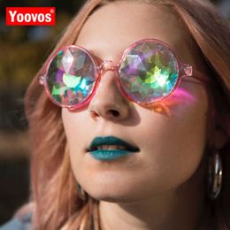 Yoovos 2023 Fashion Round Glasses Rave Mosaic Crystal Sunglasses Club Party Psychedelic Prism Diffracted Lens Sun Glasses230328