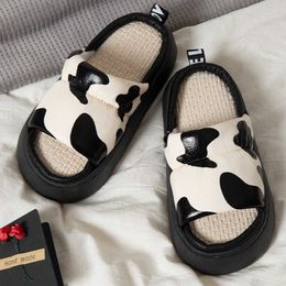 Slippers Thick Sole Platform Hemp Women Slipper Soft Summer Cow Colors Design Leisure Open Toe Slides 2023 New Sandals Couple Woman Shoes G230328