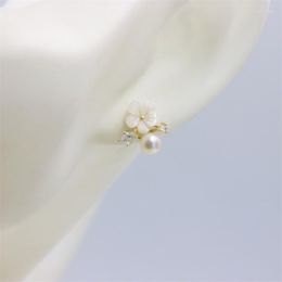 Stud Earrings ZFSILVER Fashion S925 Sterling Silver Diamond-set White Shell Flower Pearl Jewellery For Women Charms Party Girls