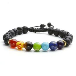 Beaded 7 Chakra Healing Nce Bracelets Femme Lava Yoga Reiki Prayer Wish Stones 8Mm Bracelet Drop Delivery 202 Dhtsf