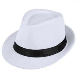 Berets Classic British Fedora Hats For Women Men Solid Colour Braid Straw Short Brim Jazz Panama Cap