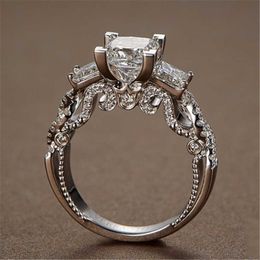 925 Sterling Silver Ring with Princess Cut for Women Sterling Silver Style Vintage Wedding Engagement Party Bride Z0327