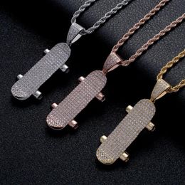 Pendant Necklaces Hip Hop Rock Micro Pave CZ Stone Bling Iced Out Skateboard Pendants Necklace For Men Rapper Jewelry Drop Rose GoldPendant