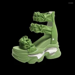 Sandals Green High Heels Homens Mulheres Cristal Custas de verão 7cm Plataforma de plataforma chunky praia sandalias mujer