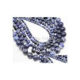 Stone 8Mm Wholesale Natural Beads Old Blue Sodalite Round Loose For Jewellery Making 15.5Inch Pick Size 4 6 8 10 12Mm Drop Dhc53