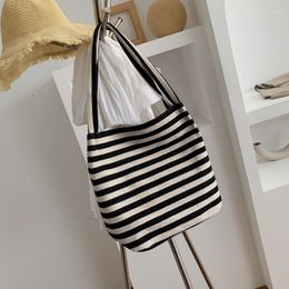 Evening Bags Canvas Women Shoulder Bag Korean Female Student Tote Shopper 2023 Large Striped Fashion Bookbag Cotton Cloth Woman Handbags