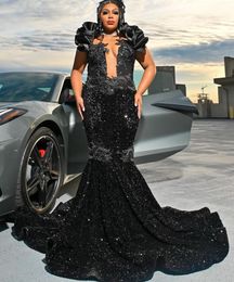 2023 Arabic Aso Ebi Black Mermaid Prom Dresses Beaded Crystals Sexy Evening Formal Party Second Reception Birthday Engagement Gowns Dress ZJ0344