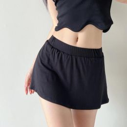 Skirts High Wiasted Mini For Women Vintage Black Knitted Womens 2023 Summer Side Split Skirt With Shorts 2k StreetwearSkirts