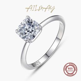 925 Sterling Silver Ring Ailmayring Women's and Girls' Basic Square Ring Transparent Zirconia Hypoallergenic Jewellery with a dazzling style Z0327