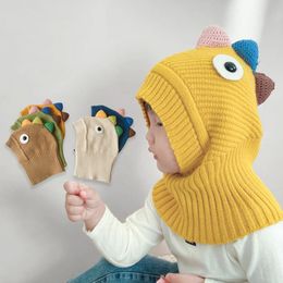 Caps Hats Wasoyoli Kids Dinosaur Hats Scarf One -Piece- Cap 2 to 6 Years Colorful Knitted Winter Warm Caps Solid Color Cute Baby Headgears 230328