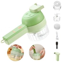 Fruit Vegetable Tools Multifunctional Electric Vegetable Cutter Slicer Garlic Mud Masher Chopper Cutting Pressing Mixer Food Slice Usb Charging 230328