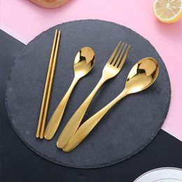 Dinnerware Sets Western Golden Complete Cutlery Set Portable Spoon Fork Chopsticks Teaspoons 4pcs Children's Home Tableware Kitchen