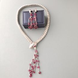 Designer Collection Style Dinner Party Choker Neckhole Necklace Earrings Settings Full Diamond Red Beads Tassel Pendant Snake Serpent Snakelike Jewelry Sets
