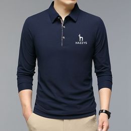 Mens Polos Fashion Solid Shirt HAZZYS Korean Clothing Long Sleeve Casual Fit Slim Man Button Collar Tops 230328