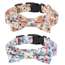 Dog Collars Pet Cute Bow Tie Flowers Printing Harness Necklace Puppy Cat Adjustable Nylon Supplies For Small Medium Larges D