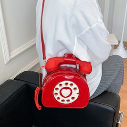 Evening Bags Telephone Shaped Purses PU Handbags for Women Retro Phone Top Handle Shoulder Crossbody Bag Female 230328