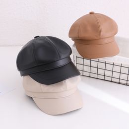 Caps Hats Children's Cap PU Leather Hat For Girls Boys Winter Artist Kids Hat Berets Casual Fashion Baby Accessories 230328