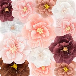 Decorative Flowers 3D Wrinkle Paper Art Flower For Wedding Stage Birthday Party Wall Arch Backdrops Background Decoration Kindergarten DIY