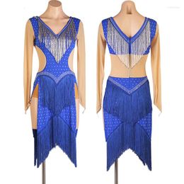 Stage Wear Tube Bead Tassel Latin Dance Dress Women Customized Samba Rumba Competition Dancewear ChaCha Salsa Dancing Costume YS2676