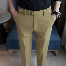 Men's Suits Men Casual Pants High Waist Slim Fit Men's Formal Trousers Ankle Length Slacks Costume Homme Social Male Clothes