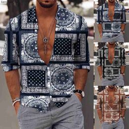 Men's Casual Shirts Spring Fashion Men Shirts Turn-down Collar Casual Shirt Paisley Ethnic Button Shirt Long Sleeve Tops Men Clothing Party Cardigan W0328