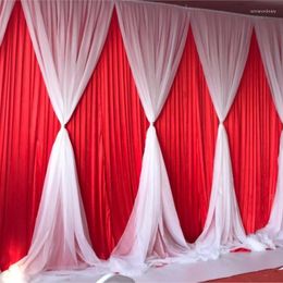 Party Decoration 10ft X 20ft Ice Silk & Chiffon Backdrop For Wedding Curtain With Valance Red White Color