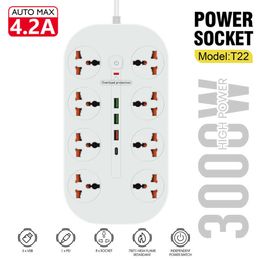 Sockets Universal Strip Socket With Extension Cable USB TypeC Port For EU US UK Plug AC Outlet Multiprise Network Filter Adapter Z0327