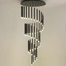 Pendant Lamps Nordic Loft Style LED Chandelier Long Cord Lamp Duplex Apartment Stair Chandeliers El Lobby Ceiling Spiral Droplight