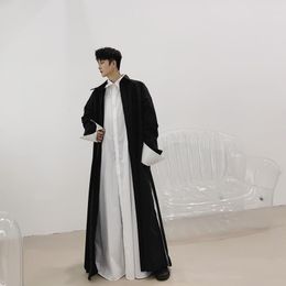 Men's Casual Shirts Korean Y2k Streetwear Long Sleeve Shirt Gothic Design Black Robe Outerwear