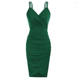 Casual Dresses Women Ruched Bodycon Dress Sexy Lady Spaghetti Strap Party Cocktail Evening Surplice V-Neck Backless Mini