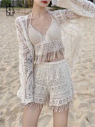 Bikinis set Korean Beach Style Sexy 3 Piece Bikini Sets Summer Vacation Knited Lace Swimwear With Embroidery Cover Up Women Biquinis 2023 P230328