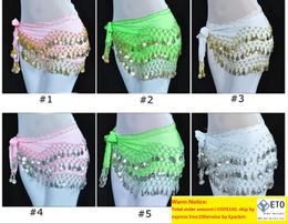 Belly Dance Hip Scarf Waist Chain belt chiffon dangling hip belly dance skirts coins gold silver